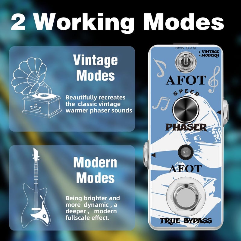 AFOT Phaser Guitar Pedal,Vintage Phase Effect Pedal Analog Phase Effects Mini Pedal with Classic Vintage Modern Modes True Bypass - Image 2